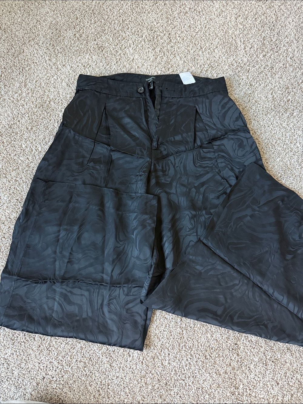 Banana Republic Black Wide-Leg Women's Pants with Subtle Swirl Pattern